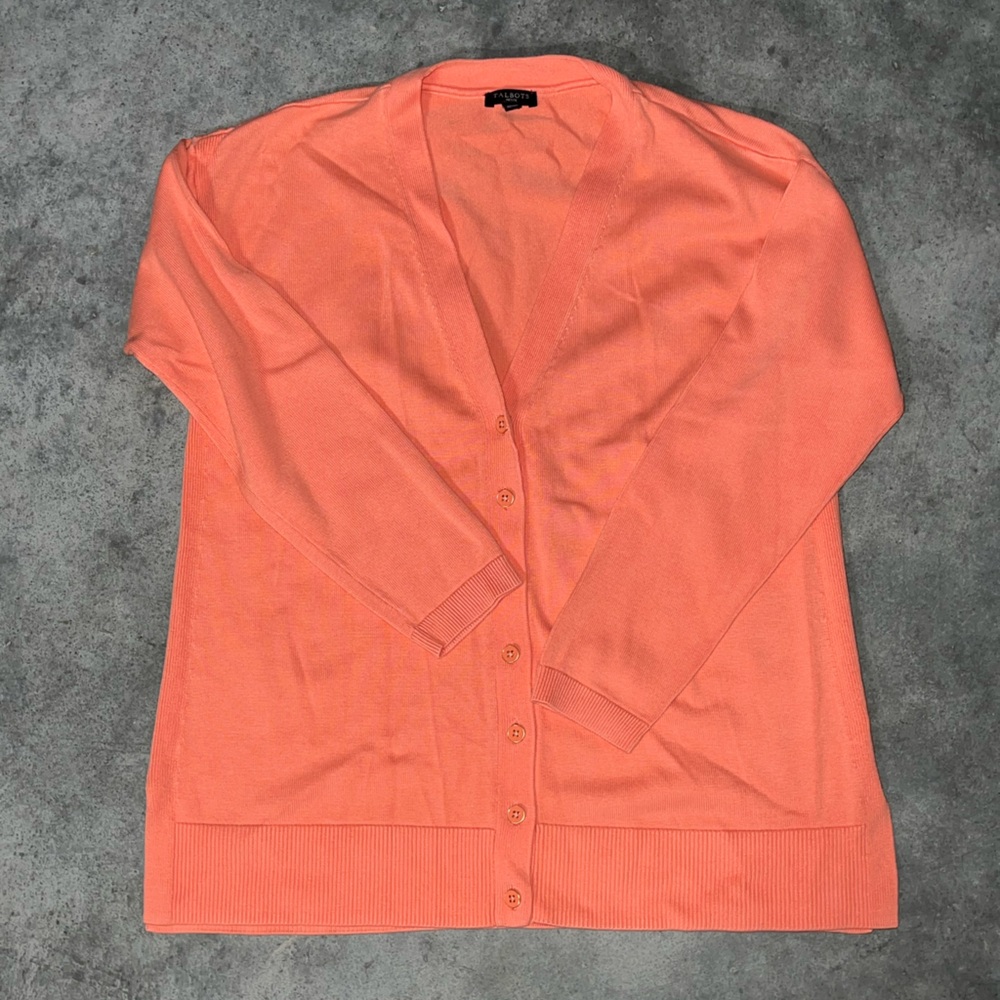 Talbots Coral-Orange Button Front V-Neck‎ Cardigan